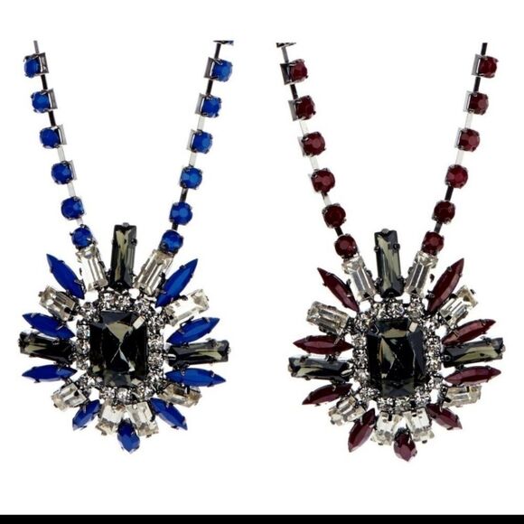 T & J DESIGNS Necklace 18k Gold Plated Sapphire Blue Smoke‎ Crystal Brooc… - Picture 2 of 3